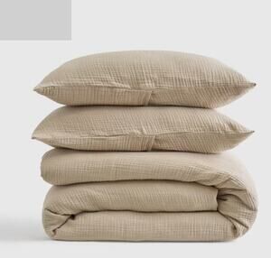 Quince QUEEN Gauze Duvet Cover + Shams Dune Tan Beige 100% Organic Cotton READ